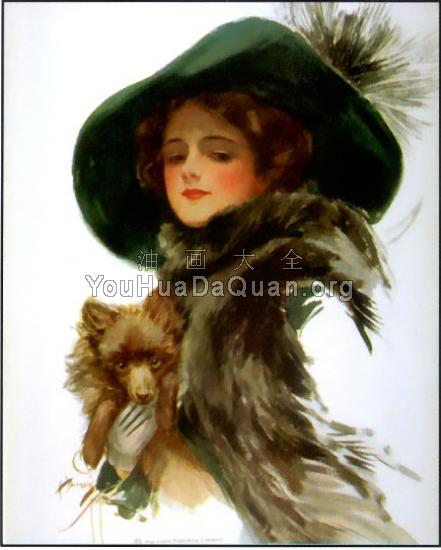 Girl in a Teal Hat With Her Dog - 哈里森·费歇尔